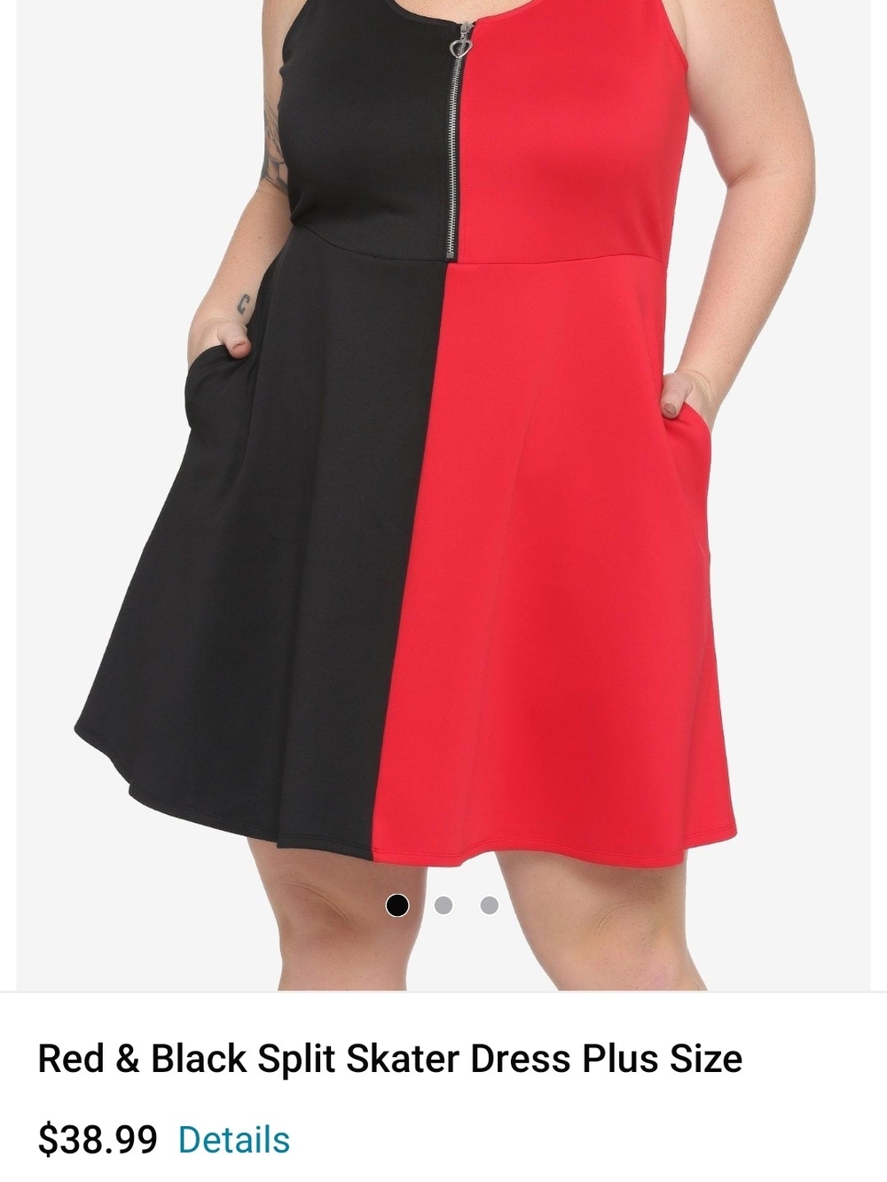 Hot Topic Black & Red One-Shoulder Zip-Front Dress - Picture 3 of 5
